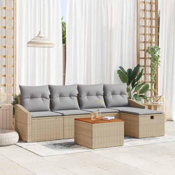 vidaXL Tuinbank Set 6 st Beige poly rattan, Verzenden, Nieuw