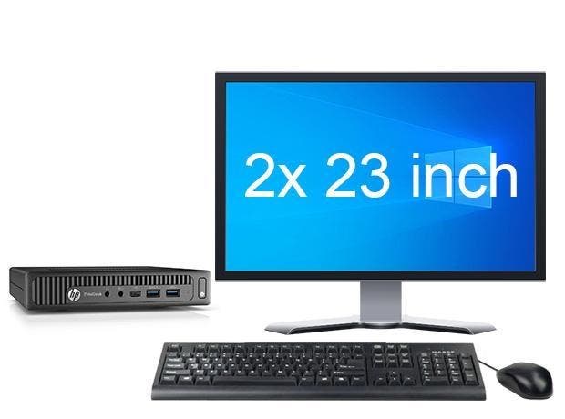 HP EliteDesk 800 G2 Mini i5 6e Gen + 2x 23” FHD Monitor + 2, Computers en Software, Desktop Pc's, Ophalen of Verzenden