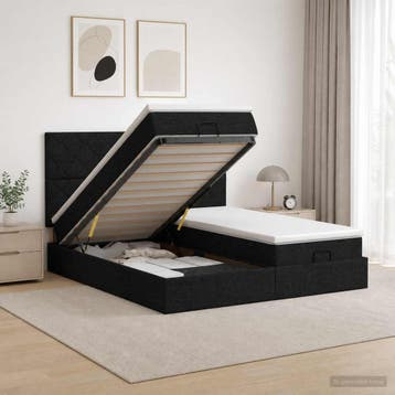 vidaXL Ottoman bed met matras met hoofdeinde 2 st Zwart Stof, Huis en Inrichting, Verzenden, Nieuw