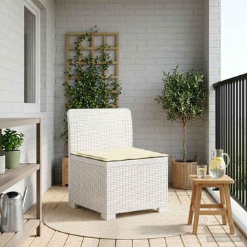 vidaXL Eén-zits Tuin Sofa met Kussen Rieten Look PP Wit, Verzenden, Nieuw
