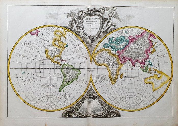 World Map - Wereldbol in hemisferen / Aardse planisfeer;, Boeken, Atlassen en Landkaarten