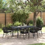 vidaXL Tuin Eettafel Set 7 pcs Zwart poly rattan, Verzenden, Nieuw