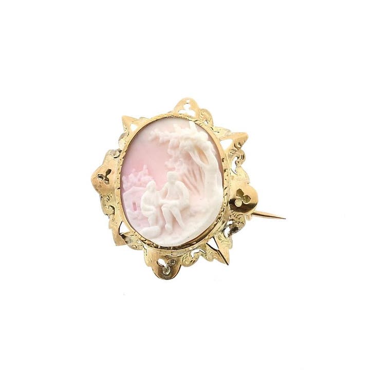 Antiek gouden broche met roze camee, Bijoux, Sacs & Beauté, Broches, Enlèvement ou Envoi
