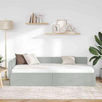 vidaXL Hoek Bed Frame Lichtgrijs 90 x 200 cm fluweel, Verzenden