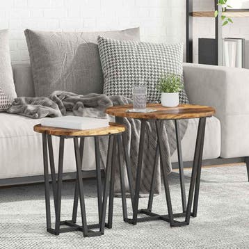 vidaXL Bijzettafelset 2 st Gerookt Eiken en Zwart 50 x 50 x, Verzenden