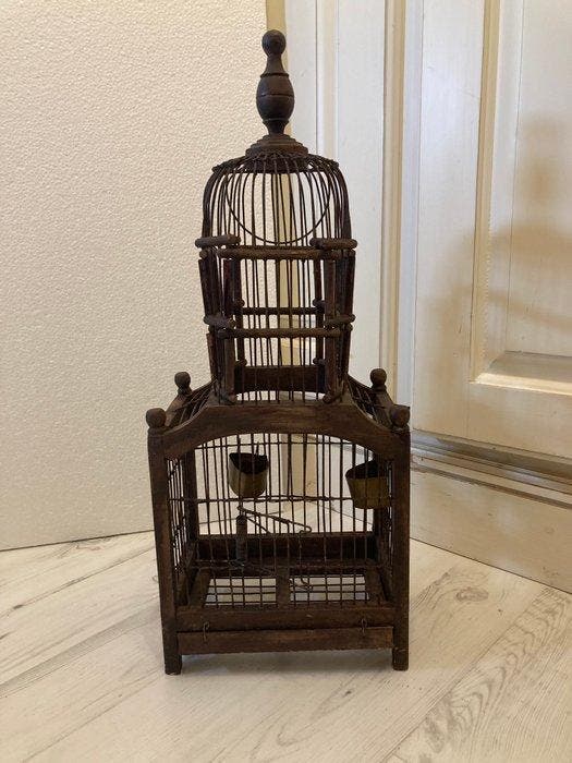 Vintage Vogelkooi - Hout - Een vintage vogelkooi, Antiquités & Art, Curiosités & Brocante