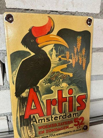 Vintage Artis Amsterdam emaille reclamebord – kleurrijk