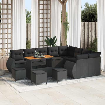 vidaXL Tuinbank Set 13 st 12-Aantal zitplaatsen Zwart Poly, Verzenden