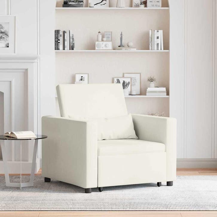 vidaXL Uittrekbare slaapbank eenpersoons met wielen Crème, Maison & Meubles, Fauteuils, Envoi