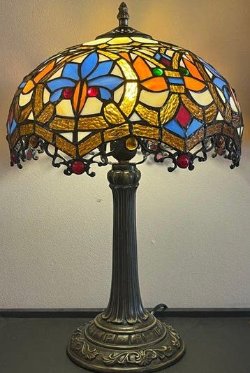 Buffet tafellamp - Glas-in-lood, Antiek en Kunst