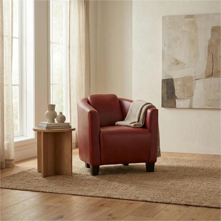 Leren fauteuil Press - Granada Rouge (rood) - Poten hout, Huis en Inrichting, Fauteuils, 50 tot 75 cm, 75 tot 100 cm, Nieuw, Leer