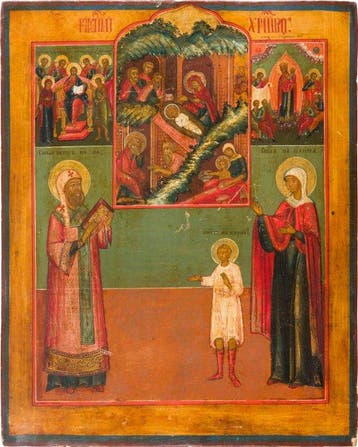 Icoon - Grote meerluik-icoon met de Geboorte van Christus,