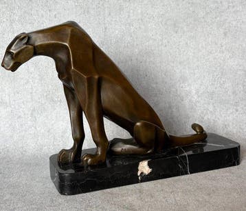 Statue, Exclusief bronzen sculptuur van een panther. 34.5, Antiquités & Art