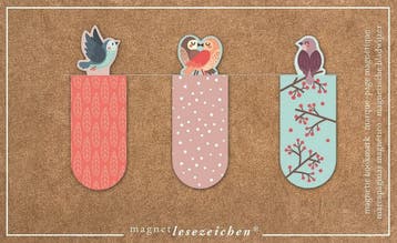 Magnetische boekenlegger Vogels – set van 3 met illustrati, Verzenden, Nieuw
