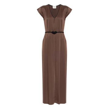 Forte_Forte • bruine satijnen maxi jurk • 36 (I), Kleding | Dames, Bruin, Verzenden, Nieuw, Maat 36 (S)