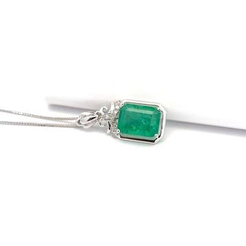 Ketting met hanger - 14 karaat Witgoud - 1.82ct. tw. Smaragd, Handtassen en Accessoires