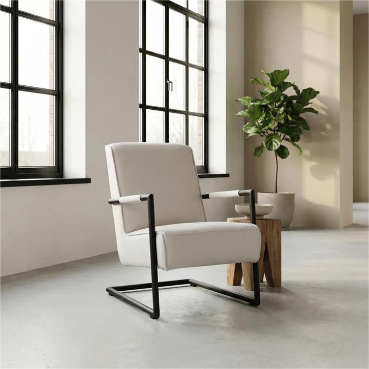 Leren fauteuil Lodge - Toledo Misty (crème), Maison & Meubles, Fauteuils, Enlèvement ou Envoi