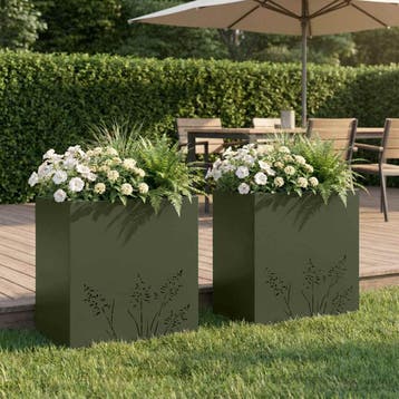 vidaXL Plantenbak 2 st Olijfgroen 50 x 30 x 49 cm, Verzenden, Nieuw