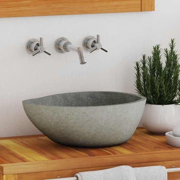 vidaXL Wastafel ovaal (37-46)x(29-36) cm riviersteen, Verzenden, Nieuw