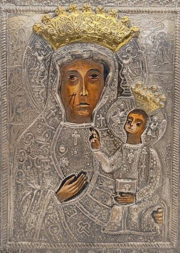 Icône - Vierge Noire de Czstochowa - Bois, Métal, Plaqué(e)