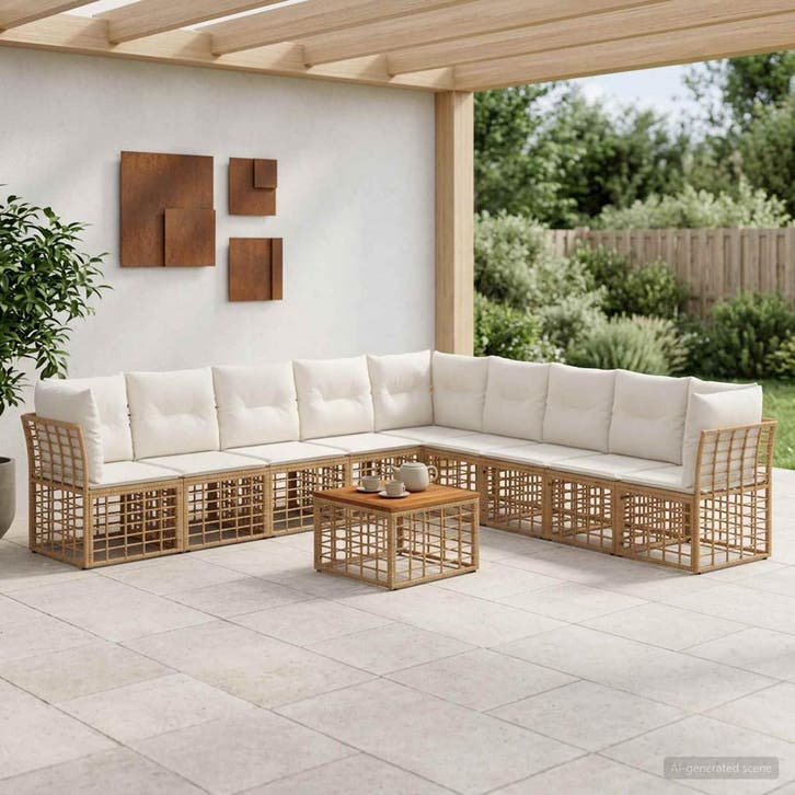 vidaXL Buiten bank set 10 st Natuurlijk en Crème Wit, Jardin & Terrasse, Ensembles de jardin, Envoi