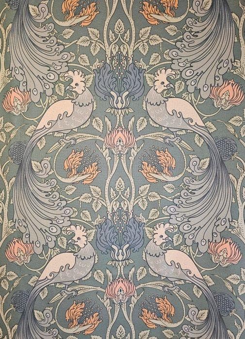 Stof Fenice di William Morris Art Nouveau Arts and, Antiek en Kunst, Antiek | Tapijten, Tafelkleden en Textiel