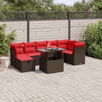 vidaXL 8-delige tuinbankset met kussens, bruin polyrotan, Verzenden, Nieuw