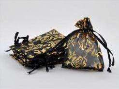 Cadeauzakje giftbag Organza Zwart Goud Roses 7x9 cm, Nieuw