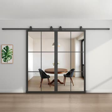Dubbele stalen schuifdeur - Zwart - 6 Vlaks - Helder glas