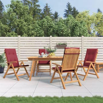 vidaXL Verstelbare klapstoelen met kussens, 4 stuks, massief, Verzenden, Nieuw