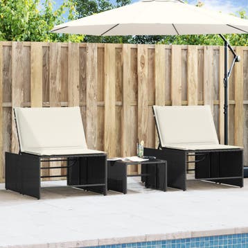 vidaXL Modulaire ligbedden 2 stuks met tafel zwart poly, Verzenden