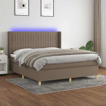 vidaXL Boxspring met matras en LED stof taupe 180x200 cm, Verzenden