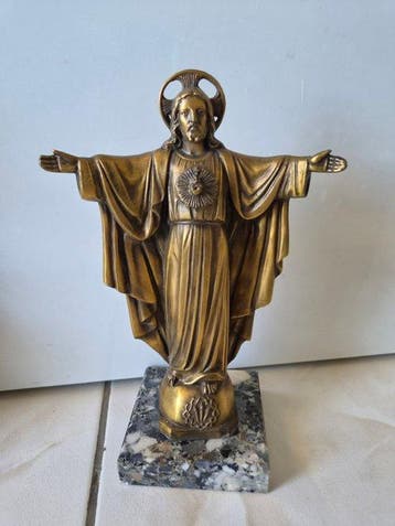 Beeld, Sacré-Cœur de Jésus - 23 cm - Zinklegering, Marmer