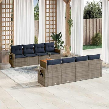 vidaXL 9-delige tuinbankset met kussens, grijs polyrotan, Verzenden