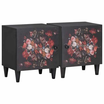 vidaXL Nachttafeltje met Deur 2 st Zwart 40 x 33 x 46 cm, Verzenden, Nieuw