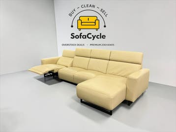 Hoekzetel beige in echt leder, hoek R met elektrische relax, Verzenden, Nieuw