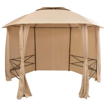 vidaXL Tuinpaviljoen met gordijnen hexagonaal 360x265 cm, Tuin en Terras, Verzenden, Nieuw