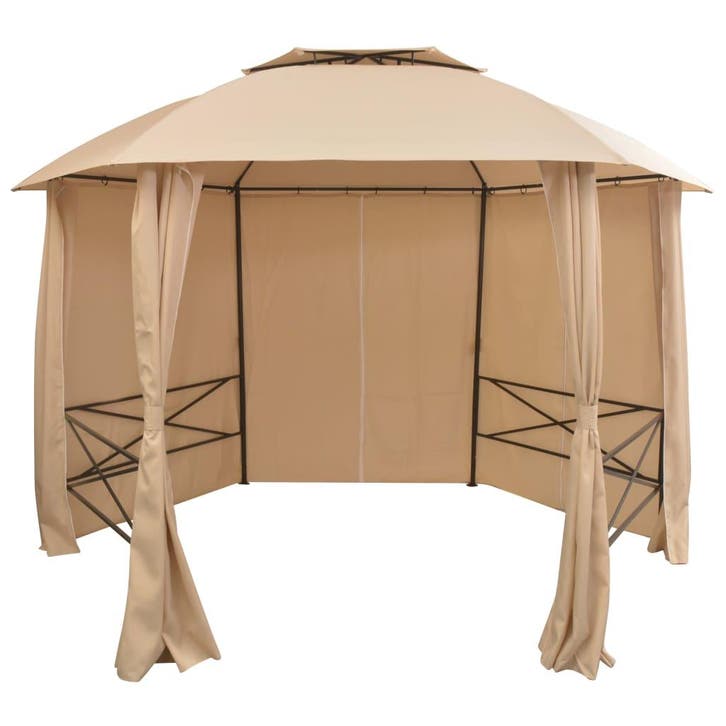 vidaXL Tuinpaviljoen met gordijnen hexagonaal 360x265 cm, Tuin en Terras, Partytenten, Nieuw, Verzenden
