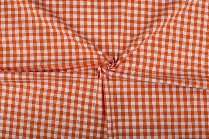 Boerenbont stof oranje wit geruit - 10mm geruit, Hobby en Vrije tijd, Stoffen en Lappen, 120 cm of meer, 200 cm of meer, Oranje