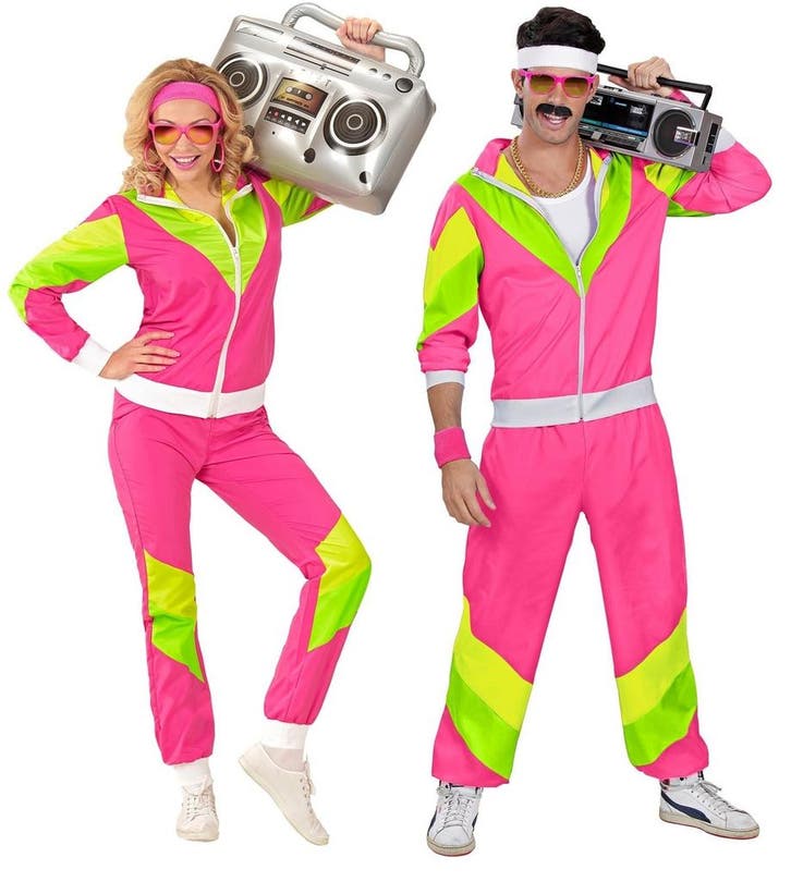 Neon 80S Trainingspak Fout Groen Roze, Kleding | Heren, Carnavalskleding en Feestkleding, Nieuw, Verzenden