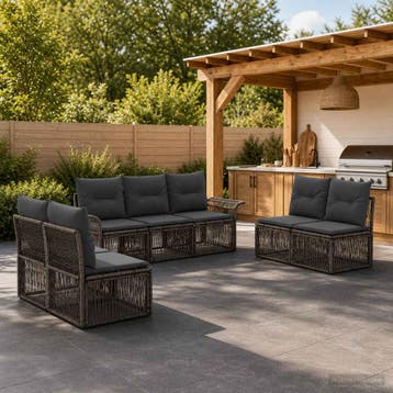 vidaXL Tuinbank Set 7 st Grijs poly rattan, Verzenden, Nieuw