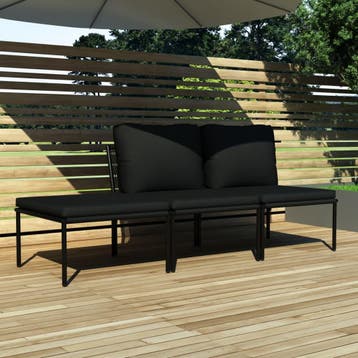 vidaXL 3-delige Loungeset met kussens PVC zwart, Tuin en Terras, Verzenden, Nieuw, Loungeset