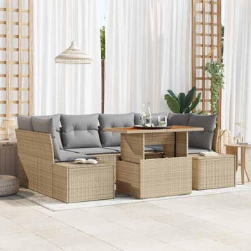vidaXL Tuinbank Set 7 st Beige poly rattan, Verzenden, Nieuw