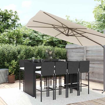 vidaXL 9-delige Tuinbarset met kussens poly rattan zwart, Verzenden