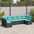 vidaXL Bankstel met kussen 7 pcs Zwart poly rattan, Tuin en Terras, Verzenden, Nieuw