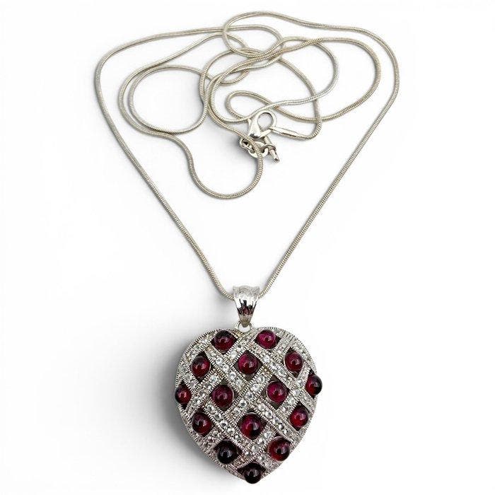 Zonder minimumprijs - Halsketting Zilver - Garnet, Handtassen en Accessoires, Kettingen
