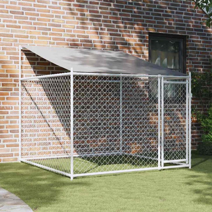 vidaXL Hondenhok met dak en deur 2x2x2 m gegalvaniseerd, Animaux & Accessoires, Caisses pour chiens, Envoi