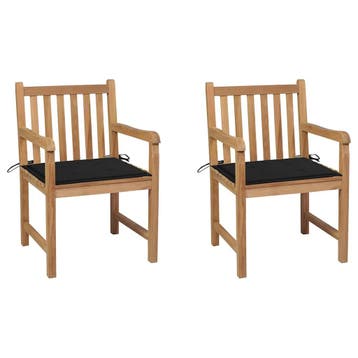 vidaXL Tuinstoelen 2 st met zwarte kussens massief teakhout, Verzenden, Nieuw