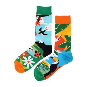 Sokken Katoen - Vogel Bloemen Jungle Print - Groen Blauw, Kleding | Dames, Nieuw