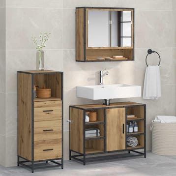 vidaXL Badkamermeubel Set 3 st Artisan Eiken 80 x 33 x 60 cm, Huis en Inrichting, Badkamer | Badkamermeubels, Verzenden, Nieuw